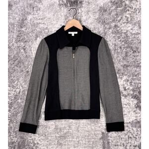 St John Jacket Womens Santana Knit Herringbone Full Zip Black Gray Size 6